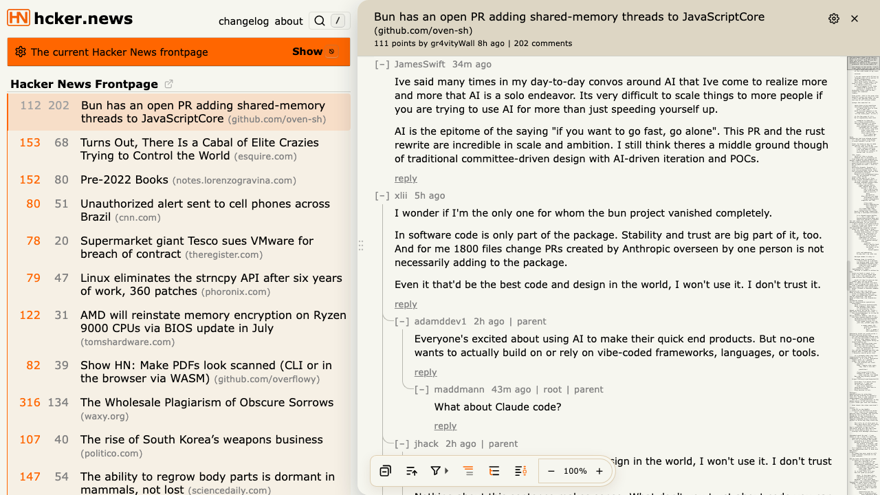 Comments drawer open showing a comment thread