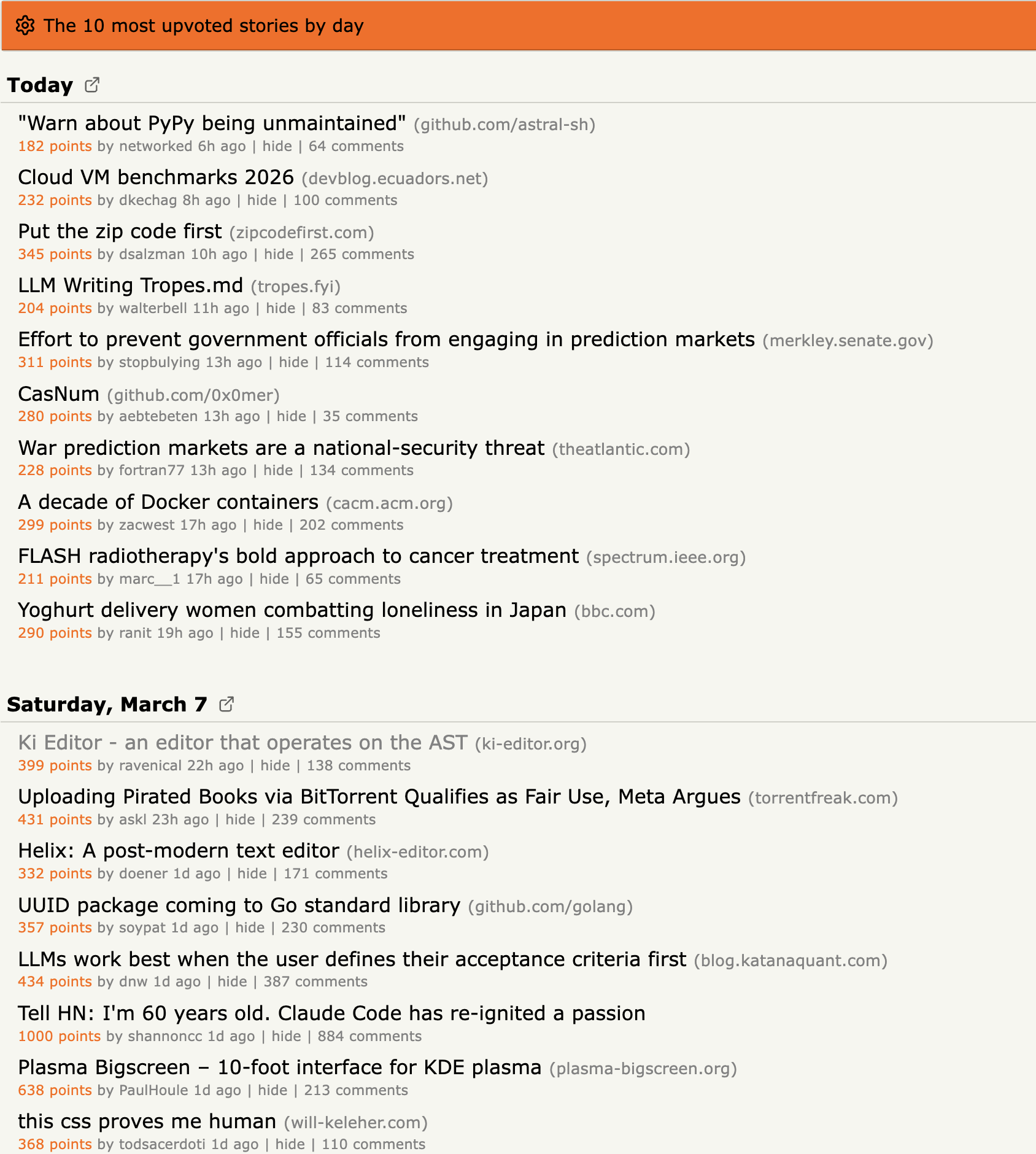 Timeline view showing story presentation and sorting options