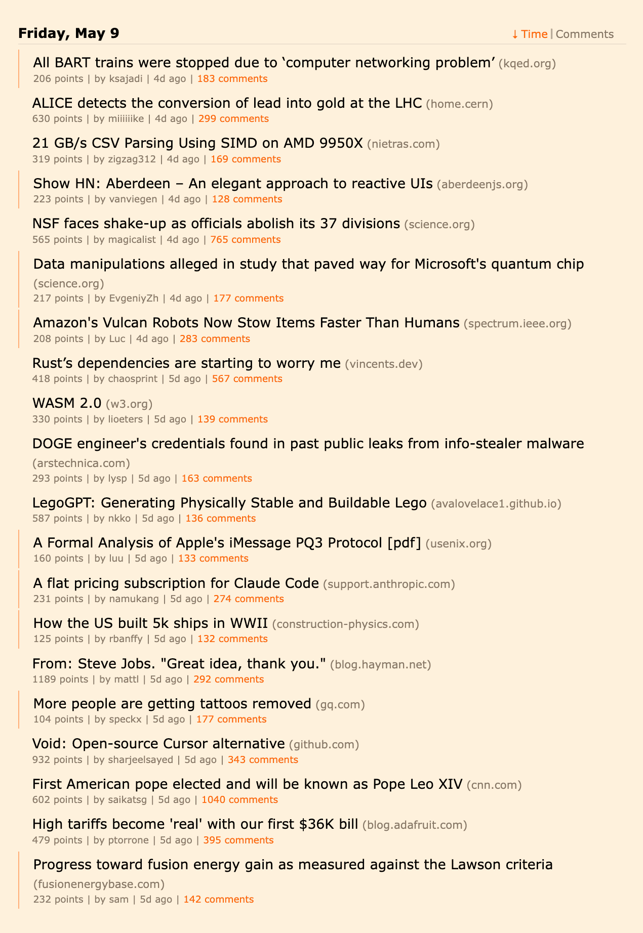 Timeline view showing story presentation and sorting options